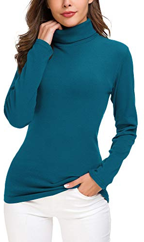 EXCHIC Damen Casual Tailliert Rollkragen Pullover Solide Langarm Elastisch Sweatshirts