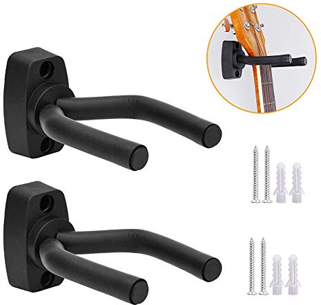 Gitarrenständer Wandhalterung Schwarz, 2 Stück Premium Gitarrenhalter für die Wand Ukulele Ständer Wand mit Schrauben, Wandhalterung Gitarre String Swing für Bass Mandoline Banjo Violine Ukulele