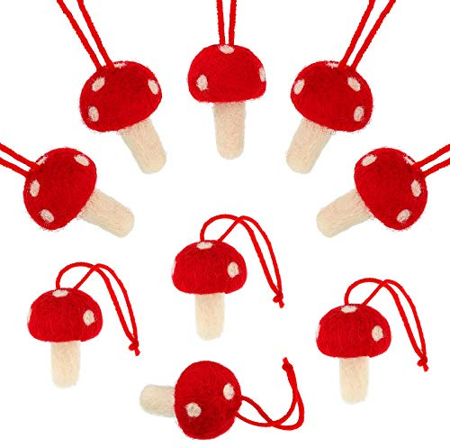 Tatuo 12 Pieces Felt Mushroom Christmas Ornaments for Tree Home Decor | Red White Polka Dot Design, Soft Felt Material, Hanging String Attached, For Holiday Tree Home Decor, Festive Ornament