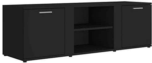 vidaXL Meuble TV, Armoire de Télévision avec Compartiment, Meuble Télé de Salon Salle de Séjour Intérieur, Scandinave, Noir Bois d’Ingénierie