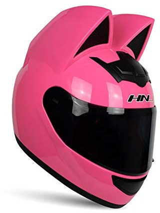 XBSLJ Caschi da Motocross Casco da Motocross, Casco di Orecchie di Gatto, Casco da Motociclista con Orecchie di Gatto, Casco Integrale di personalità Unisex, Approvato DOT, Rosa, M