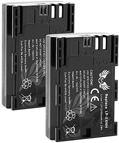 2X SK Akku kompatibel mit Canon LP-E6NH < 2250mAh > LP-E6P LP-E6N LP-E6 für Canon EOS R Ra R5 II R6 II R7-5D Mark III IV - 6D 7D 60D 80D 90D - XC15