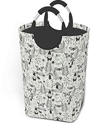 MNXOIA Laundry Basket Black and White Garden Gnome Collapsible Laundry Hamper with Handles,Portable Tote Bag 50L