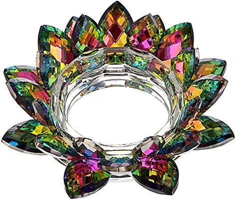 SUMTREE Kerzenhalter aus Glas, Lotusblüte, Kerzenhalter, für Kerze oder Stab, Durchmesser der Kerze 7,5 cm (groß, mehrfarbig)