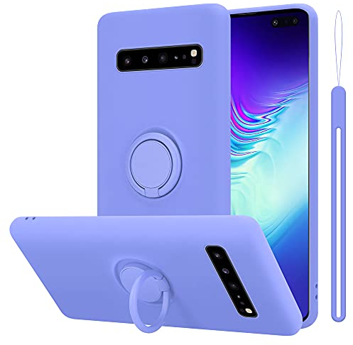 Cadorabo Hülle kompatibel mit Samsung Galaxy S10 5G Schutzhülle TPU Silikon Case Liquid Design mit Ring Slim Kratzfest Liquidsilikon Microfaser Case Hülle für Galaxy S10 5G in Lila