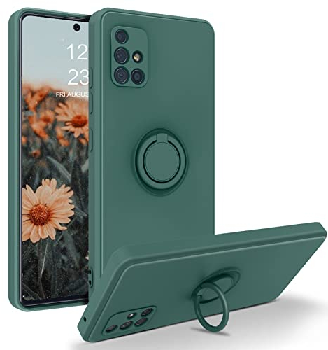 YINLAI für Samsung Galaxy A71 Hülle, Handyhülle Samsung A71 Silikon Gel Hülle mit 360 Grad Ring Halter Ständer stabil Kratzfest TPU Cover case Schutzhülle für Samsung A71,Armeegrün