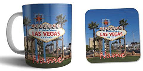 AK Giftshop Tasse und Untersetzer-Set – Las Vegas – Geschenk – Geburtstag – Weihnachten – Strumpffüller – Wichteln