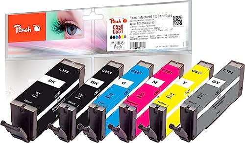 Peach C550/551/555 Spar Pack mit (BK, PBK, C, M, Y, grau) ersetzt Canon PGI-550, CLI-551 für z.B. Canon Pixma IP 7250, MX 925, IP 7200, MG 7550, MX 920