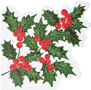 Talking Tables Pack of 20 Holly Leaf Christmas Napkins | Paper Serviettes for Xmas, Boxing Day, Winter Dinner Party, Decoupage,White,33 x 33 cm