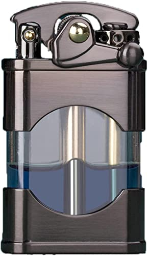 YUESUO Vintage Benzinfeuerzeug, Retro Petroleumfeuerzeug ，Ölfeuerzeug Kerosin Vintage Feuerzeug Transparent Ölsilo Kreatives Design， Schwarz