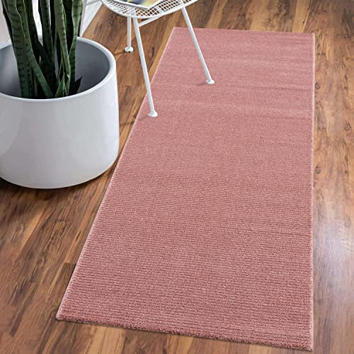 carpet city Teppich Einfarbig Rosa Flur - Läufer 80x300 cm - Hochtief-Streifen-Muster, 3D-Effekt - Kurzflor Teppiche Modern - Deko Home&Living