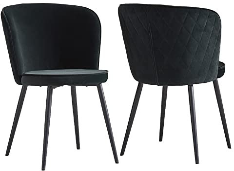 JaHECOME 2er Set Esszimmersessel mit Stoffbezug aus Samt, schwarzen Metallbeine, pflegeleichter Designer-Stuhl, Polsterstühle im skandinavischen Stil, Retro-Design für Esszimmer (2, schwarz)