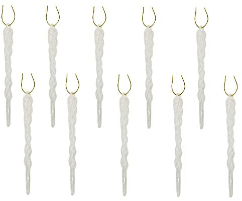 Festive Fix Icicles Decorations with Strings - 10pcs 12cm Glitter Twisted Christmas Baubles Set, Elegant Icicle Hanging Ornaments for Xmas Trees, Weddings, Parties & Festive Displays