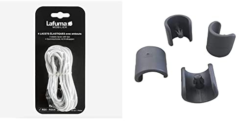 Lafuma Gummischnur-Set mit Endkappen für RSX/RSXA, 4 Schnüre, weiß & 4 Fußschoner für Relax-Liegestühle, 20 mm Durchmesser, Anthrazit, LFM2843-1229