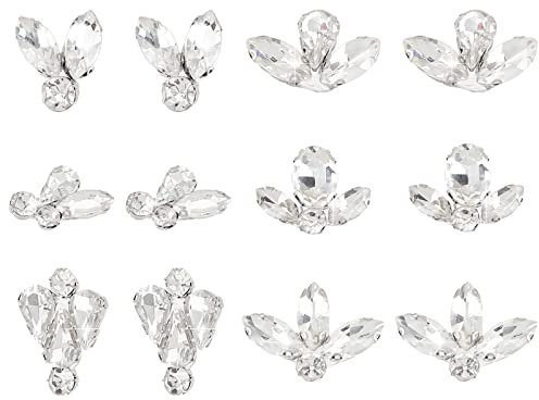 FINGERINSPIRE 12 PCS Feuille Verre Strass Applique 6 Style Hot Fix Applique Brillant Cristal Applique Feuilles Dispersées Formes Mixte Verre Cristal Applique Vêtements Accessoires pour Robe De Mariée