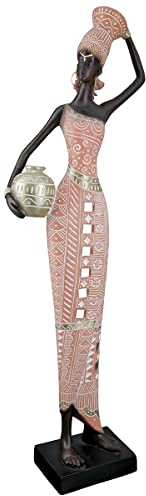 GILDE Dekofigur XXL Afrika - afrikanische Deko Figur aus Kunstharz - Farbe: Braun, Rosa - Höhe 48 cm