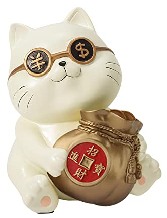 Duiaynke Neuheit Coole Glückskatze Vase Statue Ornament Perfekte Home Office Dekoration Geburtstag Sammlung (Beige)