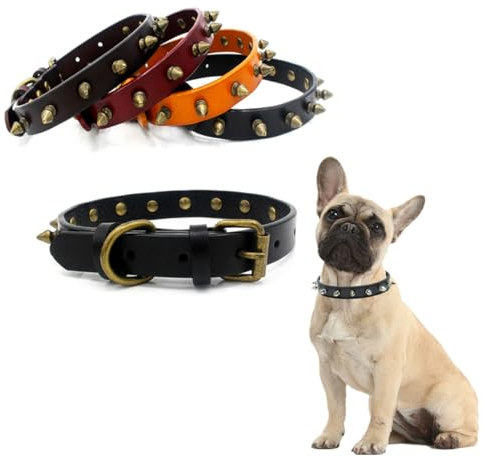 Hundehalsband mit Stacheln, Halsband, Leder, niedliches Halsband, Punk-Nieten, langlebig, mit Schnalle, verstellbar, für kleine, mittelgroße und große Hunde, Schwarz, Größe M