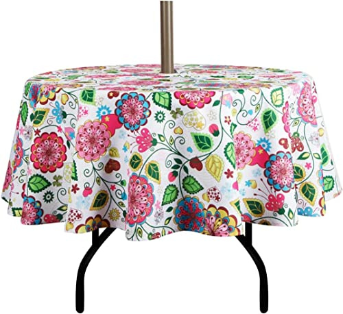 EHouseHome Outdoor Indoor 70inch Round Tablecloth with Umbrella Hole and Zipper, Waterproof Zippered Patio Table Cloths, Spring/Summer Table Covers for Backyard Circular Table/BBQs/Picnic