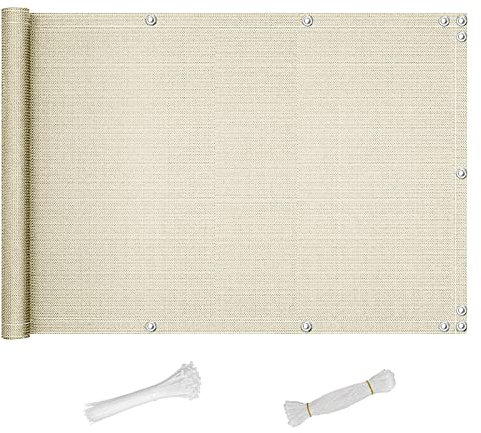 QINGLV Brise Vue Balcon 100x400cm Cache Balcon Brise Vue Opaque RéSistant à l'eau Toile Brise Vue pour Patio/Jardin/Terrasse/Grillage -Beige