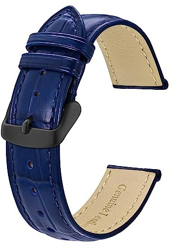 BISONSTRAP Uhrenarmband 22mm, Armband aus Alligator Geprägtem Leder, Blau mit Schwarze Schnalle