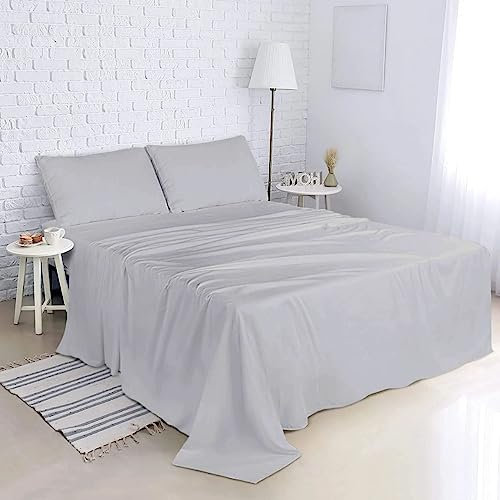 HADI LONDON Polycotton Flat Sheets for Single Double King Size Bed Softest Anti Wrinkle Non-Iron Plain Dyed Top Sheet with 200 Thread Count Ideal for Winter & Summer Bedding (Silver, Double)