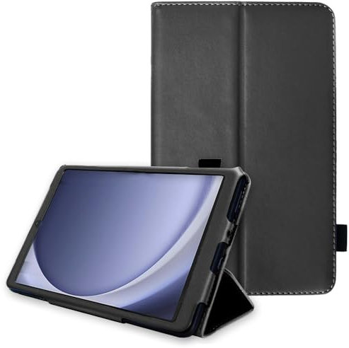 TECHGEAR Leather Case for Samsung Galaxy Tab A11 / A9 8.7 (SM-X133/X135/X110/X115) PU Leather Slim Folio Stand Cover with Hand Strap, Magnetic Closure, Microfibre Lining, Stylus Loop [Black]