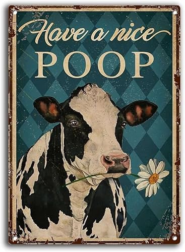 Geroclonup Retro Metall Kuh Schild Kunst Badezimmer Wanddekoration Have A Nice Poop Schild Retro Poster Cafe Wohnzimmer Küche Zuhause Geschenk Plakette Dekoration 20 x 30 cm