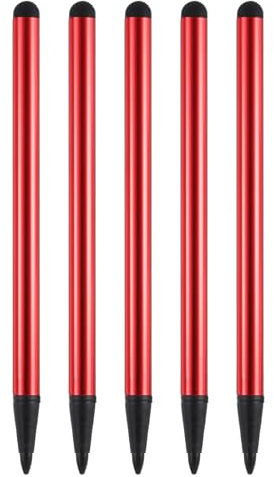 QUARKZMAN 5 Stück 2-in-1-Handy-Touchscreen-Stift, Resistiver Eingabestift, Aluminiumlegierung mit Widerstand, kapazitive Spitzen, universell, Rot