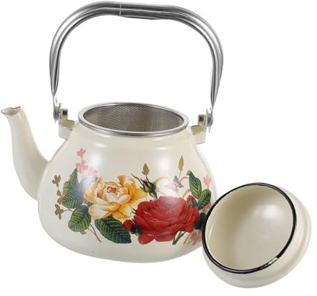 Zerodeko Emaillierter Teekessel Aus Emaille Vintage Blumenmuster Für Herd 1 Liter Mit Teesieb Und Schneller Erhitzung
