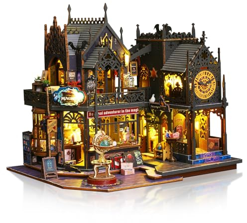Cuteefun Maquette Maison Miniature pour Adulte à Construire, Maison de Poupée en Bois avec LED, pour Adultes à Construire, Cadeaux Uniques pour Les Anniversaires, Noël, Le Château Magique