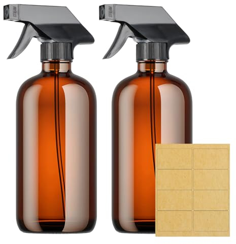 Granvoo 2 Piezas Botellas de Spray Vacías de Ambar de 500ml, Botellas de Spray de Vidrio Ambar Vacias, Botella de Spray de Vidrio, Botella de Vidrio Ambar con Modo Niebla y Corriente para Limpieza