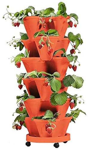 ZJTBDATG Fioriera Verticale a 6 Livelli Torre Impilabile Fioriera Verticale per Fragole Fioriera Impilabile per Erbe Aromatiche con Ruote Mobili Fioriera da Giardino per Fragole Fiori,D,5pcs