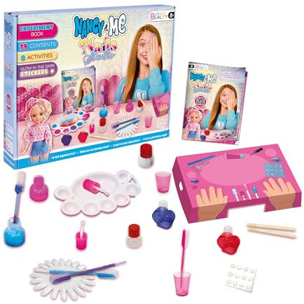 Nancy & Me - Nails Studio, Kit de Manicura, Pinta y Diseña tus Uñas, Crea tus Pintauñas, Incluyen Pegatinas que Brillan en la Oscuridad, Expositor para Probar los Colores Creados, Famosa (NAY03000)