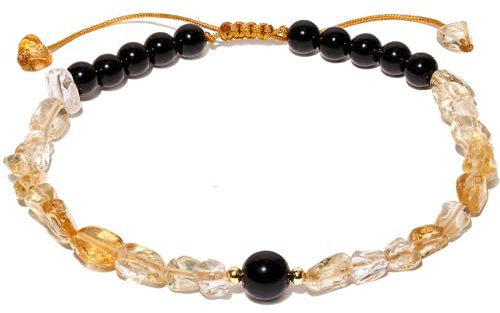 Wizock Bracelet de cheville spirituel avec perles d'obsidienne noire - Protection irrégulière - Pour femme, L, Pierre Cuivre, Citrine