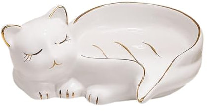 Gralara Seifenschale mit Cartoon-Katze, Seifenkiste, leicht zu reinigen, tragbare Wohnkultur, selbstentleerender Seifenschalenhalter für die Küchentheke im, Weiß