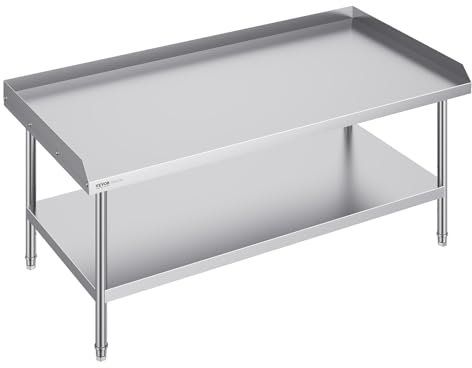VEVOR Tavolo da Lavoro in Acciaio Inossidabile 762 x 1524 x 660 mm Tavolo da Lavoro Commerciale per Preparazione degli Alimenti con Alzatina su 3 Lati, con Altezza Regolabile per Casa Ristorante Hotel
