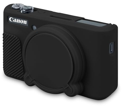 BOVKE Silicone Camera Case for Canon PowerShot SX740/ SX730 Digital Camera, SX740 Camera Soft Case Cover Rubber Camera Sleeve with Removable Lens Cover, Black