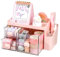 Elezeal Desk Organiser with 3 Drawers, Small Cute and practical Caddy with Compartments, Desk Tidy and Makeup Brushes Holder for Home, Office and School(pink)