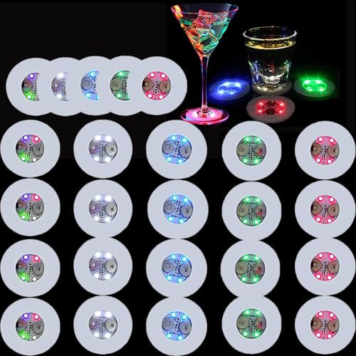 Verve Jelly 25Pcs Light Up Coasters LED Stickers Bar Drinking Coasters Tunnel Bottle Flash Cup Mat Home Flashing Shots Light Mat for Beer Wine Glass Beverage