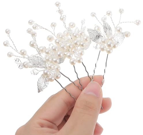Lusofie 3Pcs Peal Flower Hair Pins Pearl Bridal Hair Pins Silver Wedding Hair Piece Wedding Hair Accessories Hairs Flowers for Women Girls