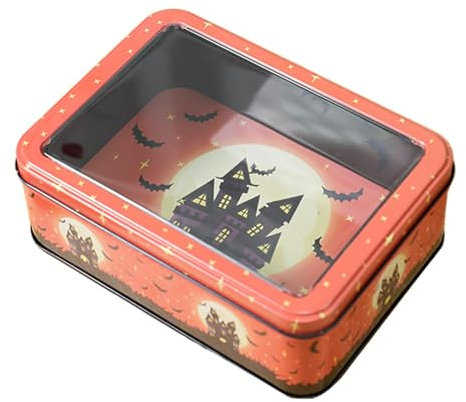Pequeña caja de lata de Halloween,Caja de lata de galletas de Halloween,Caja de latas de galletas vacías | Latas organizadoras de Metal rectangulares portátiles, caja de lata Rectangular de Metal fest