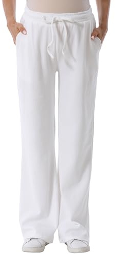 FEOYA Pantalon Grossesse Femme Pantalon Décontracté Maternité Baggy Pantalon de Loisirs Taille Élastique avec Poche Blanc M