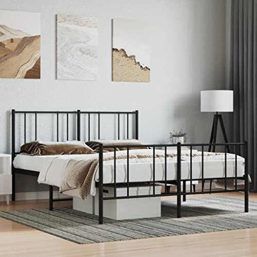 Iiaky Bettgestell mit Kopf- und Fußteil Metall Schwarz 140x200 cm Bett Kopfteil Metall Palettenbett 140x200