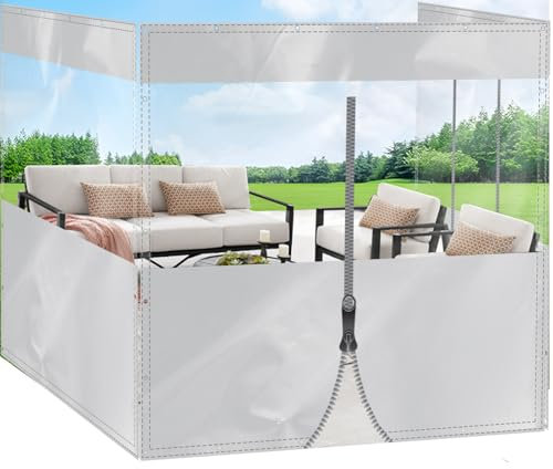 HQQMNY Plane mit Ösen mit Reißverschluss Wasserdicht H2,5m x L2,2m Weiß Outdoorvohang 0.4mm Plane Winddicht Pavillonplane 400g/㎡ Schutzplane Regenschutzplane für Pergola Veranda