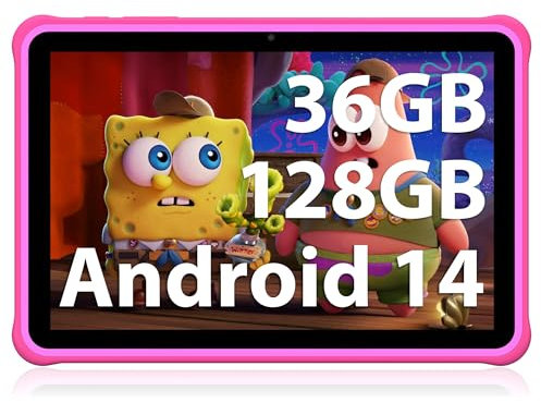 FASTWD Tablet Kinder 10 Zoll Android 14 Tablet,36GB RAM +128 GB ROM (Erweiterbar SD),1280 * 800 IPS Display,5G WiFi,Bluetooth 5.0,Spiele, Kindersicherung,Bildung Tablets(Rosa)