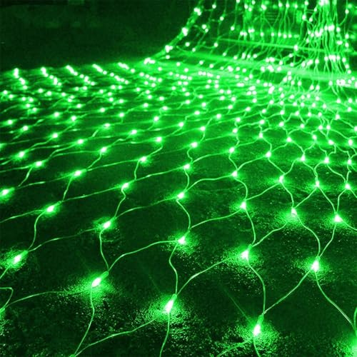 SUAVER 96LED Netz Lichterkette, Wasserdichte Lichtnetz batteriebetrieben Lichtervorhang Dekoration Weihnachtslicht Terrassenvorhang Licht für Weihnachtsbaum,Rasen,Büsche (Grün, 1.5x1.5M)