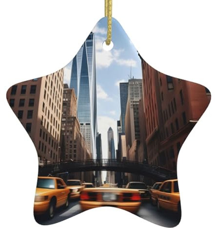 New York Print Ceramic Christmas Tree Decorations Indoor for Home, House Decor, Gift Ideas for Family