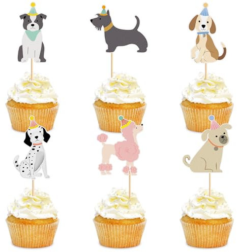Blumomon 30Pcs Dog Cupcake Toppers Cute Puppy Cake Decorations Picks Party Pet Dog Decorations for Dog Theme Kids Birthday Baby Shower Party Decoration Supplies