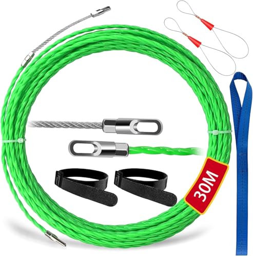 30m Aiguille Electricien, Tire Fils Electrique 4,5 mm Diamètre Aiguille Passe Cable Tire Fils Electricien Aiguille avec Tête Flexible de Guidage, pour la Pose de Câbles (30M)
